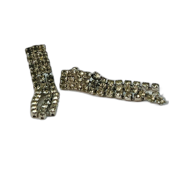 Vintage Rhinestone Dangle Earrings Pierced Silver Tone - Picture 1 of 6